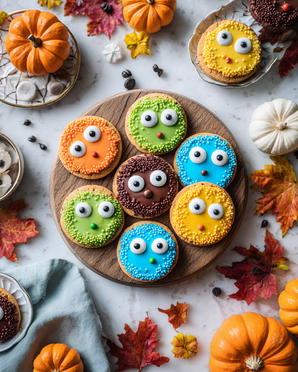Biscotti zuccherati decorati con occhi buffi, ideali per Halloween