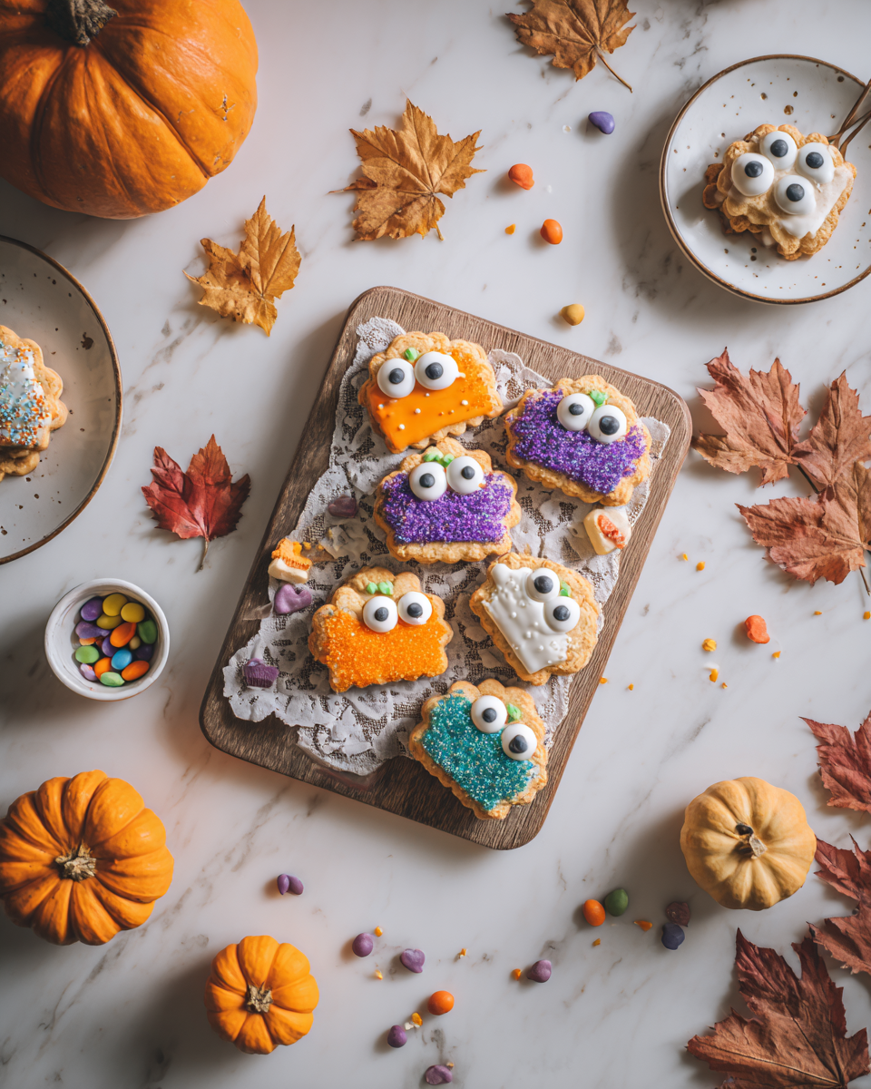 Biscotti zuccherati decorati con occhi buffi, ideali per Halloween