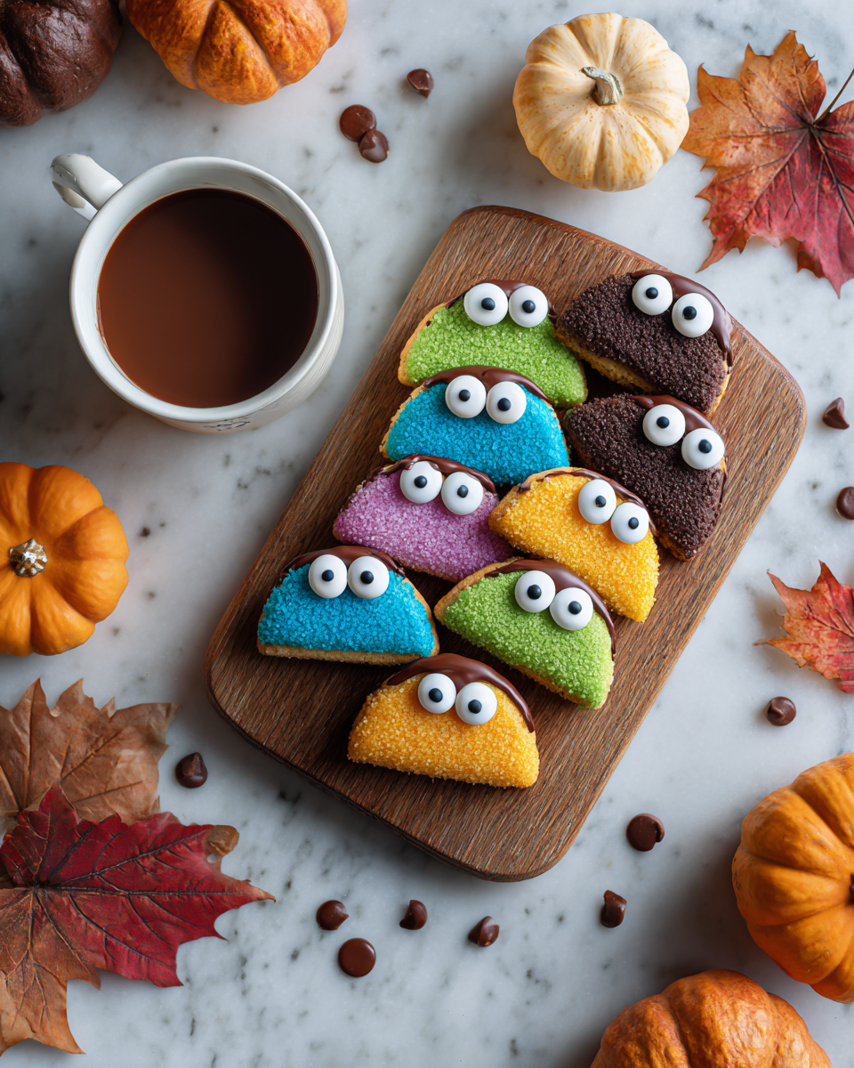 Biscotti zuccherati decorati con occhi buffi, ideali per Halloween