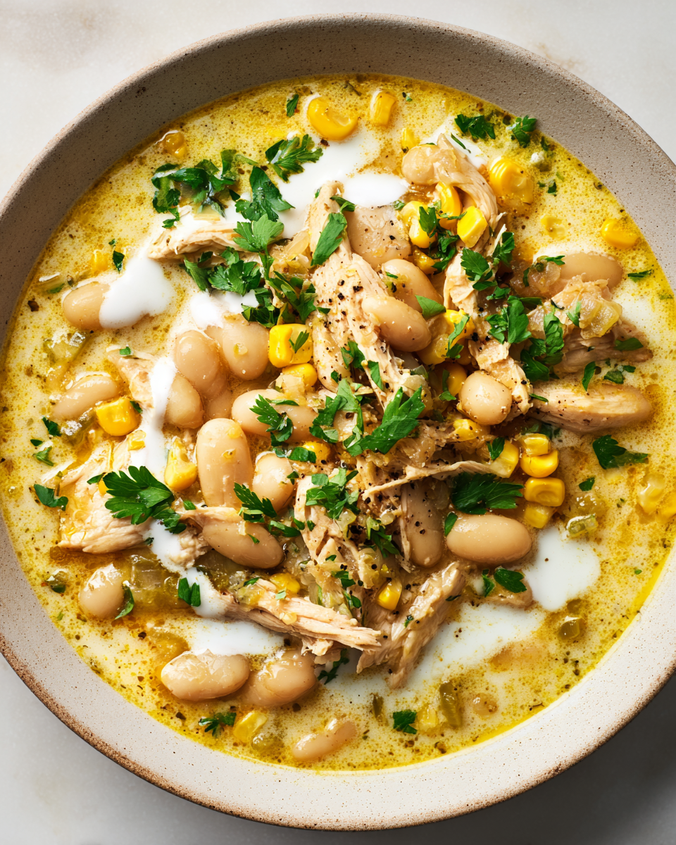 Il Comfort del Chili Bianco Cremoso per le Serate d'Autunno Delizioso chili bianco cremoso per le serate autunnali in Italia con pollo e spezie, perfetto per riscaldare il cuore.