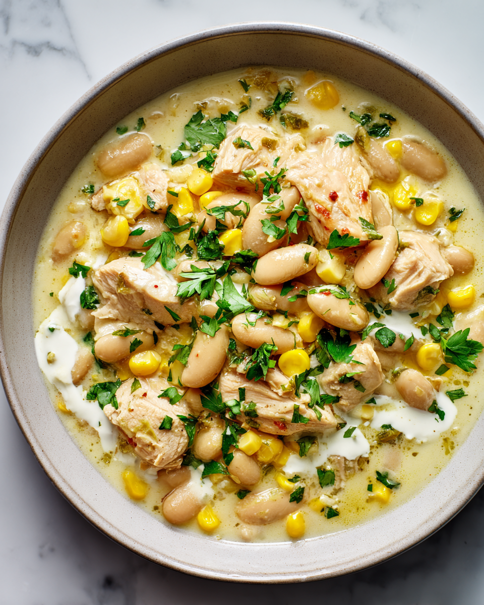 Il Comfort del Chili Bianco Cremoso per le Serate d'Autunno Delizioso chili bianco cremoso per le serate autunnali in Italia con pollo e spezie, perfetto per riscaldare il cuore.