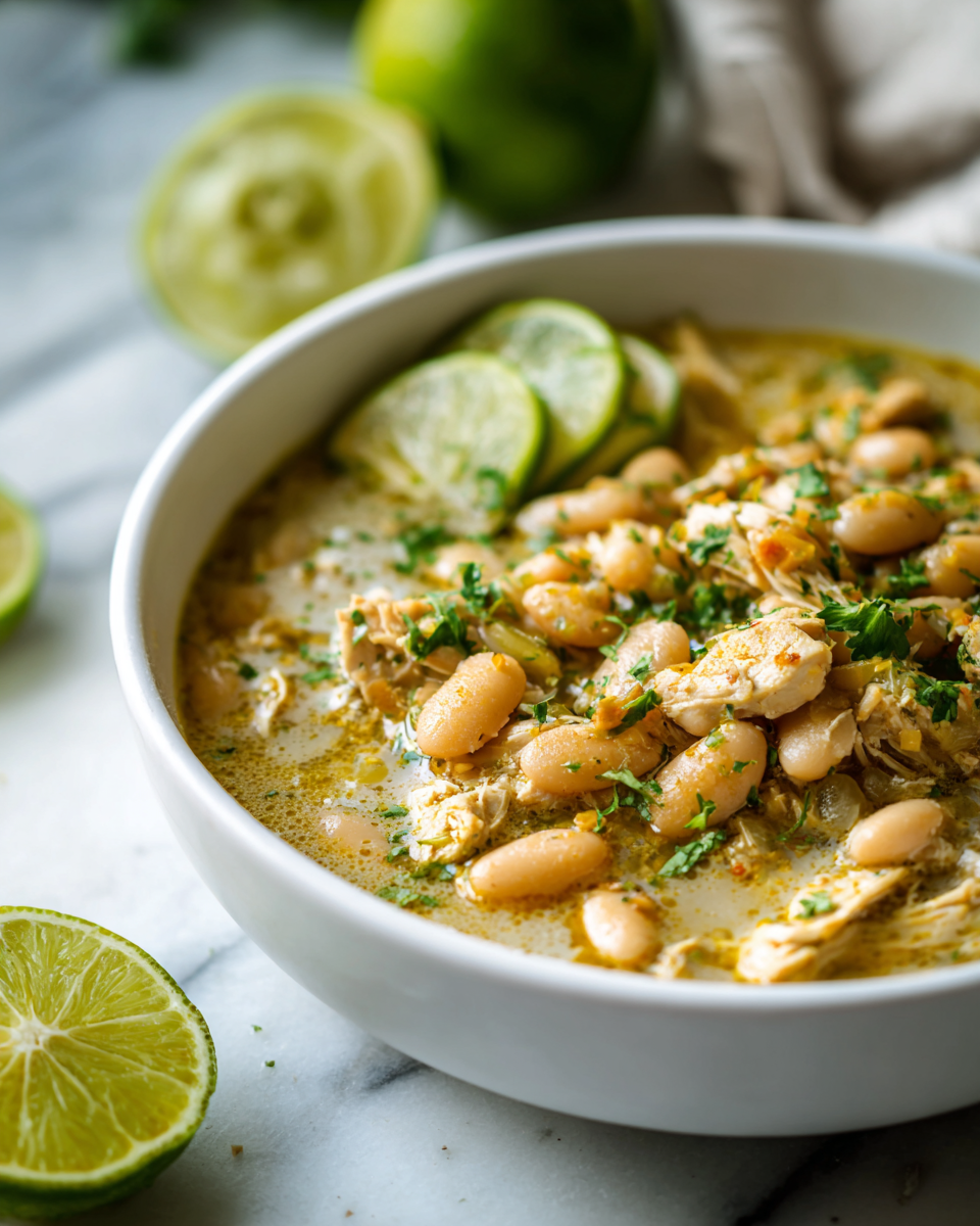 Chili bianco di pollo croccante in crockpot, ricetta autunnale nutriente e saporita.