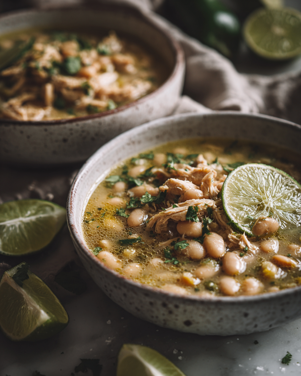 Chili bianco di pollo croccante in crockpot, ricetta autunnale nutriente e saporita.