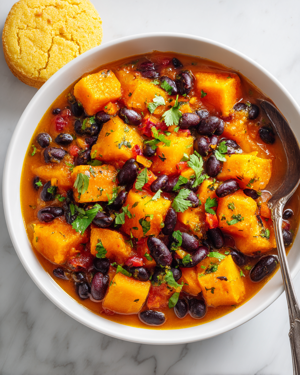 Delizioso chili di zucca butternut, ricco di sapori autunnali, perfetto per i pasti. Ricetta vegana facile e nutriente!