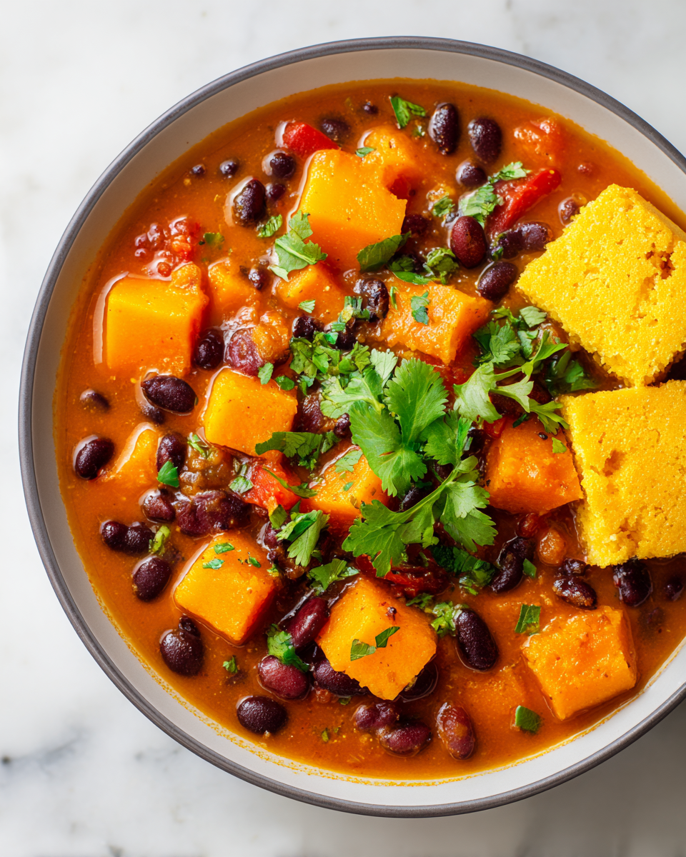 Delizioso chili di zucca butternut, ricco di sapori autunnali, perfetto per i pasti. Ricetta vegana facile e nutriente!