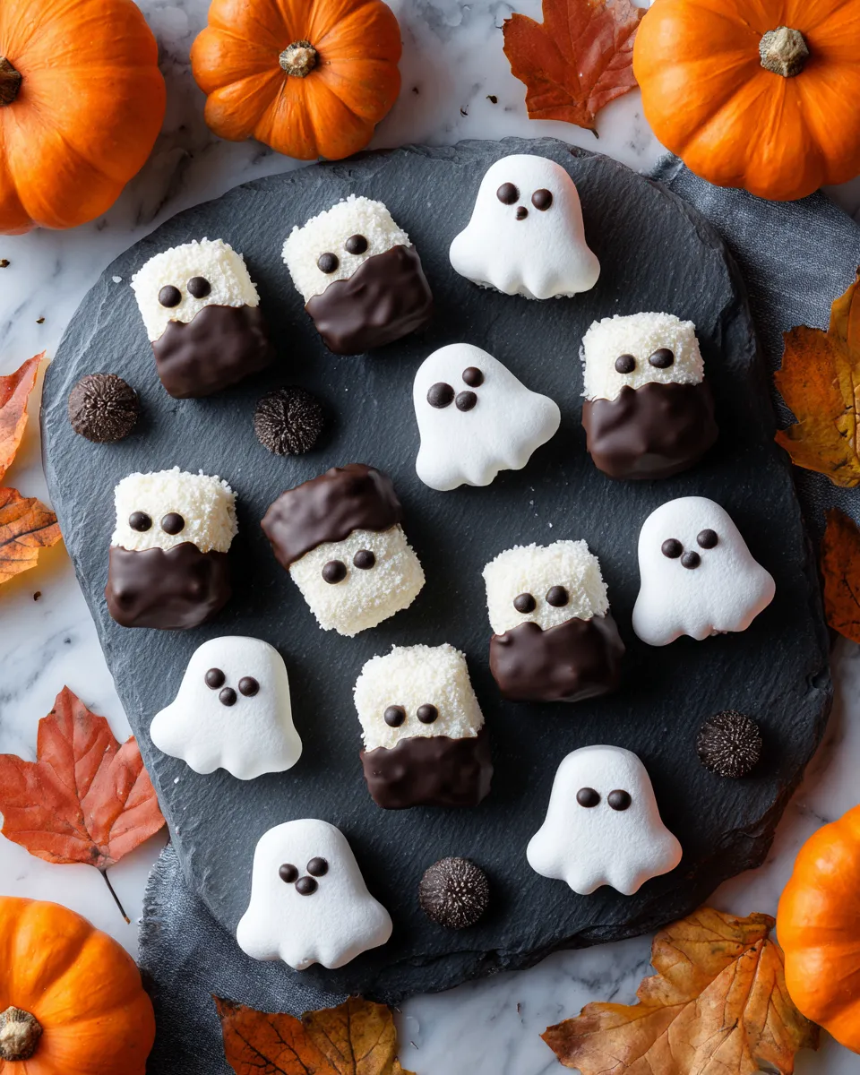 Fantasmini di Marshmallow per Halloween Fantasmini di Marshmallow decorati per Halloween