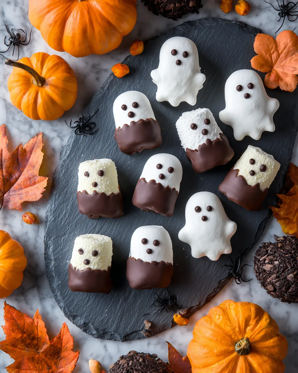 Fantasmini di Marshmallow per Halloween Fantasmini di Marshmallow decorati per Halloween