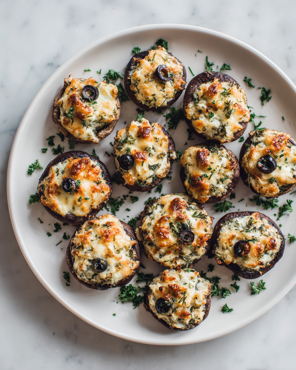Funghi ripieni fantasmi per Halloween, antipasto creativo con ricotta e parmigiano, facile e veloce
