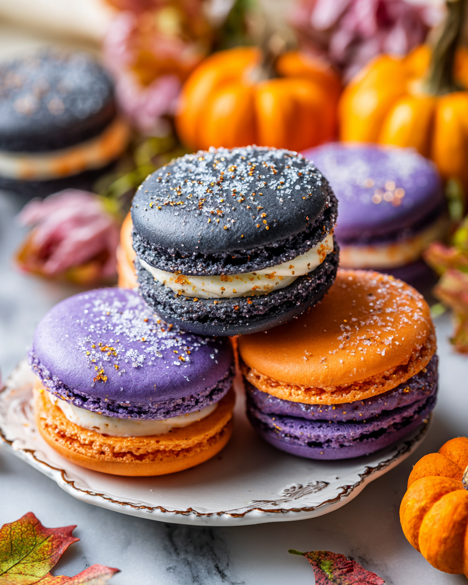Macarons di Halloween colorati e cremosi, perfetti per feste autunnali, ricetta semplice e divertente.