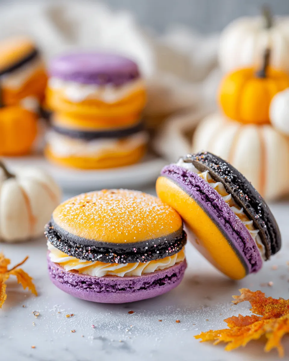 Macarons di Halloween colorati e cremosi, perfetti per feste autunnali, ricetta semplice e divertente.