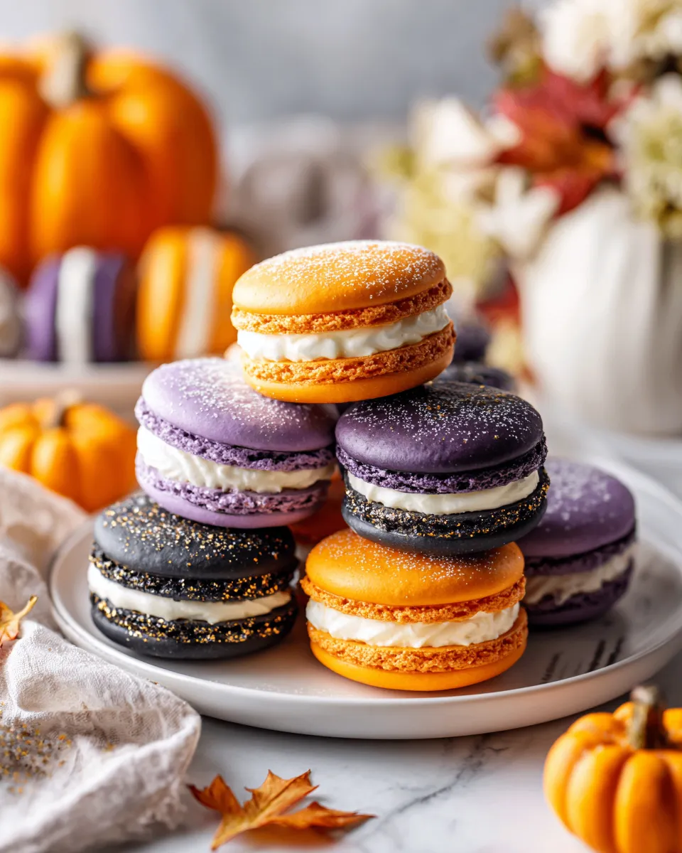Macarons di Halloween colorati e cremosi, perfetti per feste autunnali, ricetta semplice e divertente.