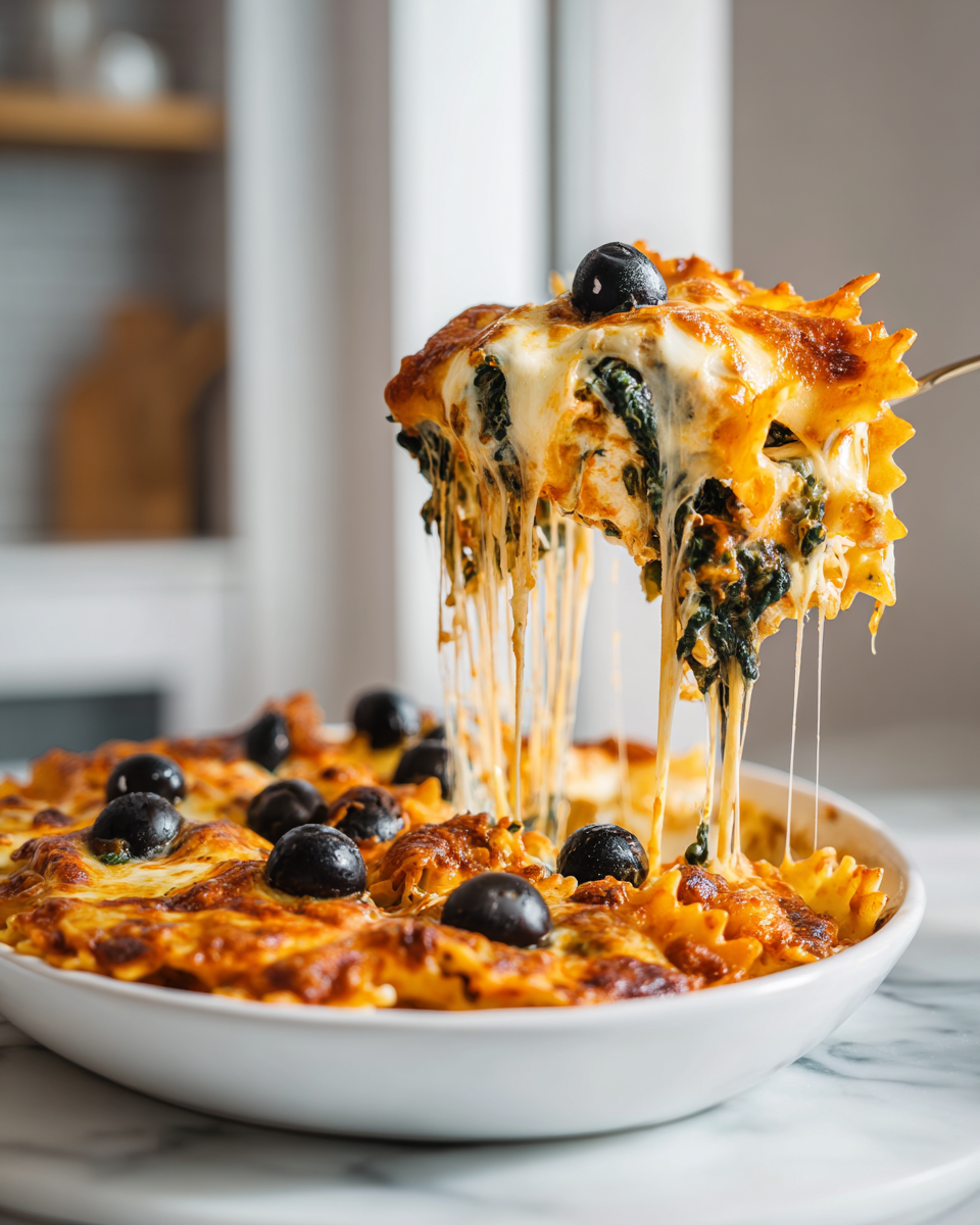 Pasta di Halloween cremosa con formaggi e spinaci, piatto autunnale facile da preparare.