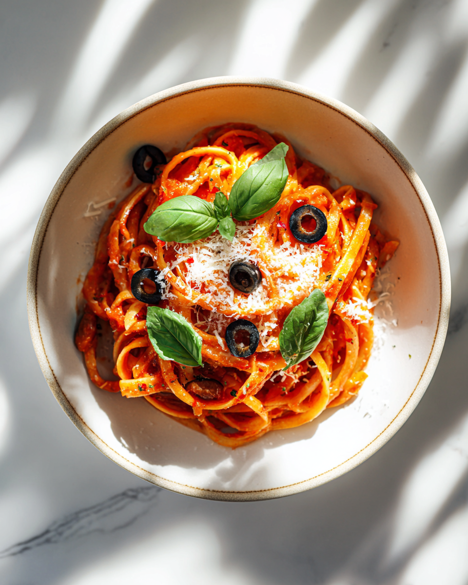 Pasta Vampiro: Un Piatto Festoso per Halloween Pasta Vampiro colorata con sugo rosso e aglio per Halloween, ideale per una cena tra amici.