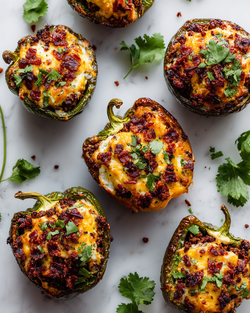 Peperoni jalapeño ripieni di cheeseburger, un antipasto piccante e delizioso per le feste.