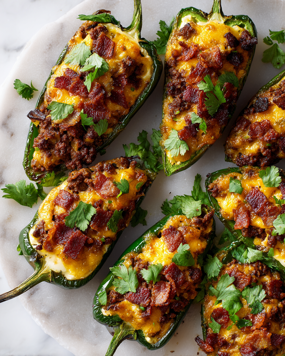 Peperoni jalapeño ripieni di cheeseburger, un antipasto piccante e delizioso per le feste.