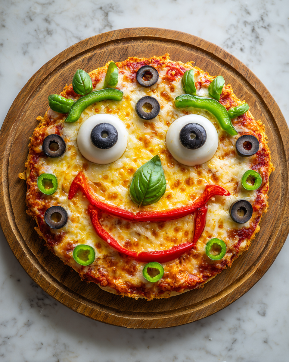 Pizza Faccia da Mostro: Divertiti e Gusta! Pizza Faccia da Mostro con ingredienti freschi, divertente per Halloween