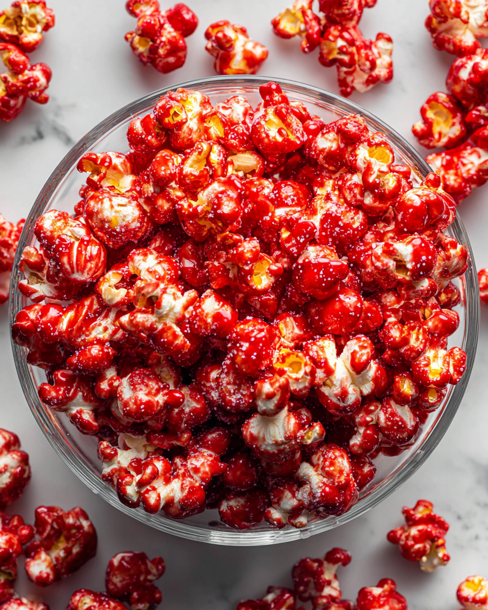 Popcorn caramellato rosso delizioso e festivo