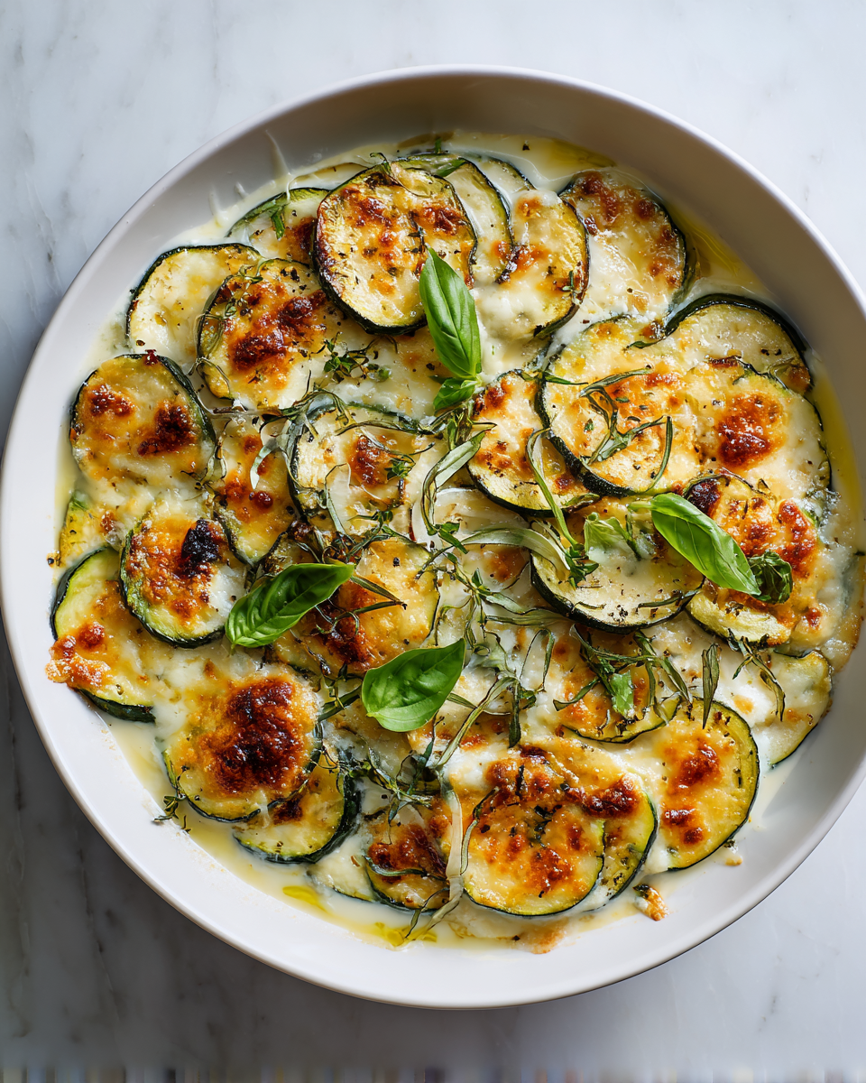 Squisiti Zucchini Scalloppati per l'Estate Zucchini scalloppati al forno con mozzarella e parmigiano, un piatto estivo fresco e semplice da preparare.