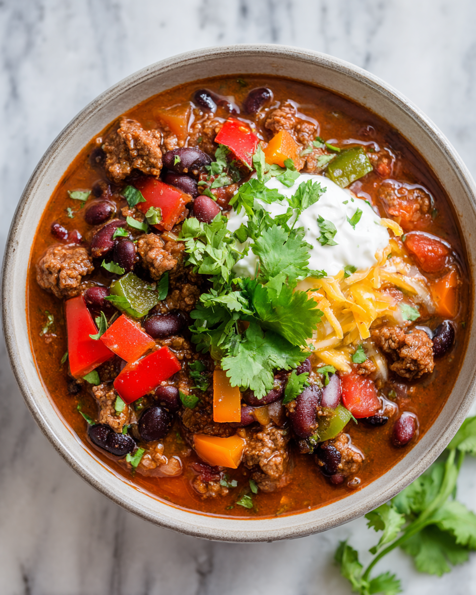 Cucina il Migliore Chili di Manzo in Crockpot Chili di Manzo in Crockpot con fagioli e spezie, un piatto perfetto per l'autunno.