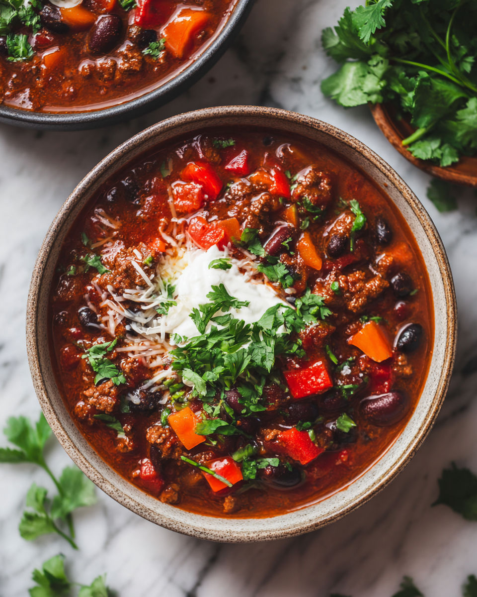 Cucina il Migliore Chili di Manzo in Crockpot Chili di Manzo in Crockpot con fagioli e spezie, un piatto perfetto per l'autunno.