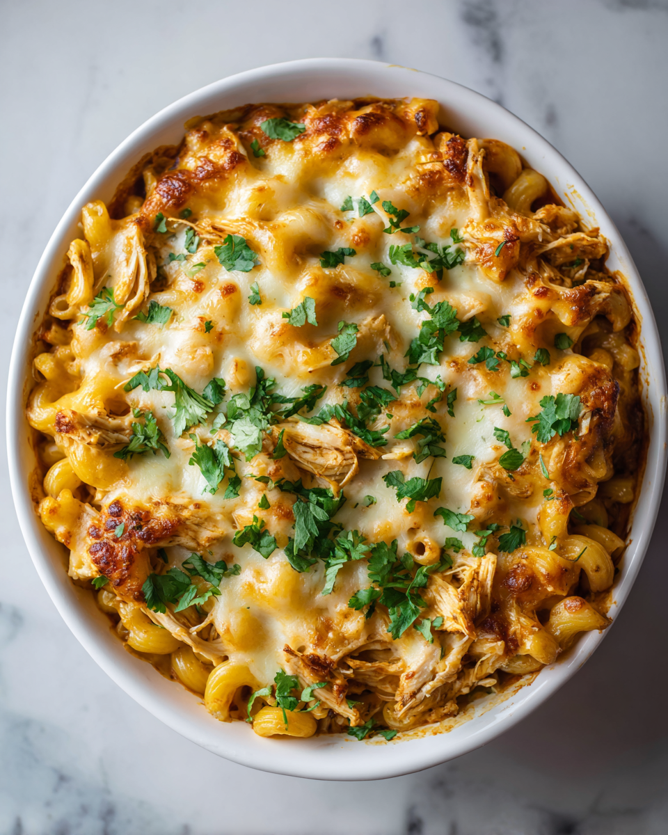 Chili Mac and Cheese di pollo bianco cremoso e saporito, perfetto per cene autunnali.