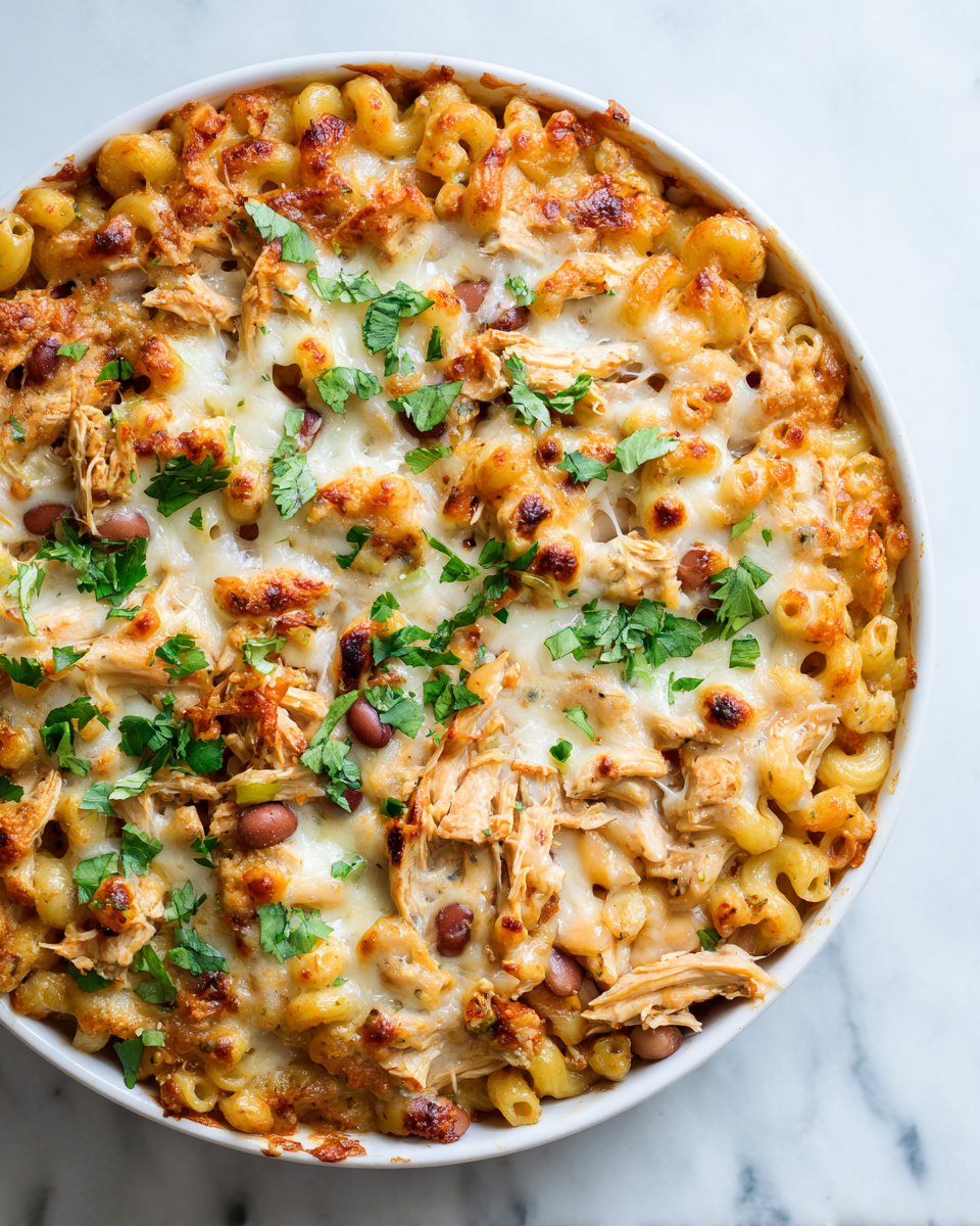 Chili Mac and Cheese di pollo bianco cremoso e saporito, perfetto per cene autunnali.