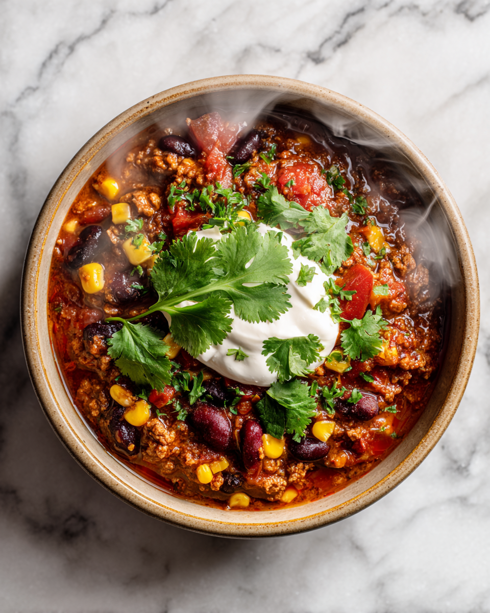 Chili di Tacchino in Pentola Lenta - Piatto confortevole e saziante per le serate autunnali.