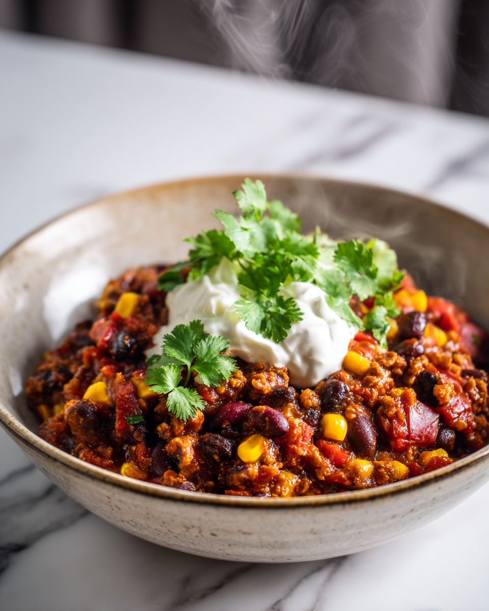 Chili di Tacchino in Pentola Lenta - Piatto confortevole e saziante per le serate autunnali.