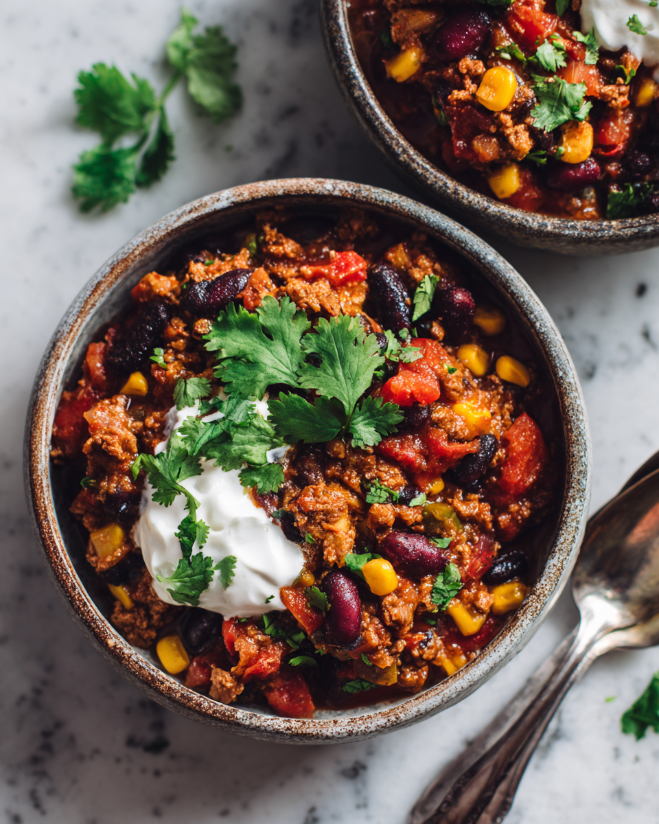 Chili di Tacchino in Pentola Lenta - Piatto confortevole e saziante per le serate autunnali.