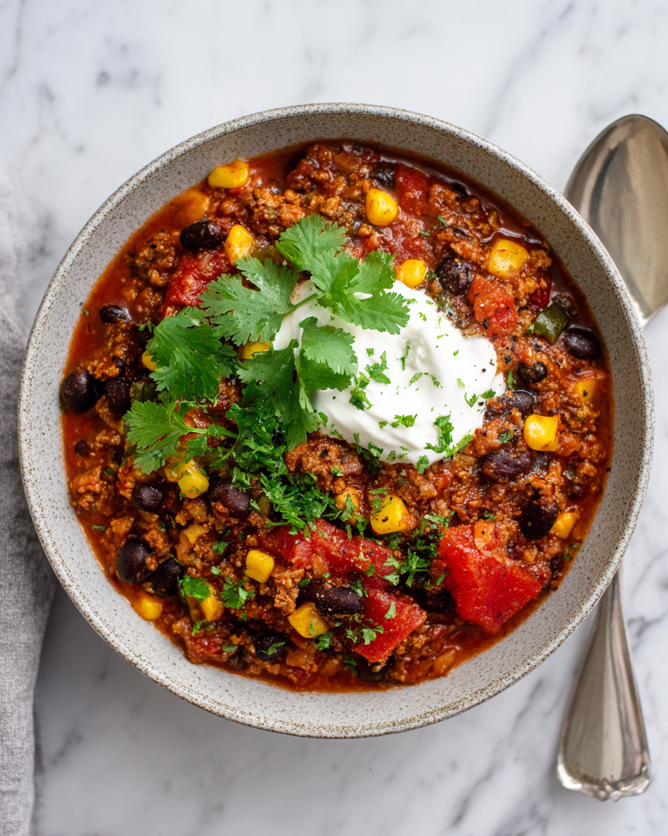 Chili di Tacchino in Pentola Lenta - Piatto confortevole e saziante per le serate autunnali.