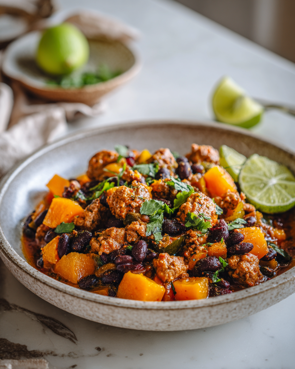 Chili di Tacchino e Zucca Butternut caldo e confortante, ricetta autunnale.