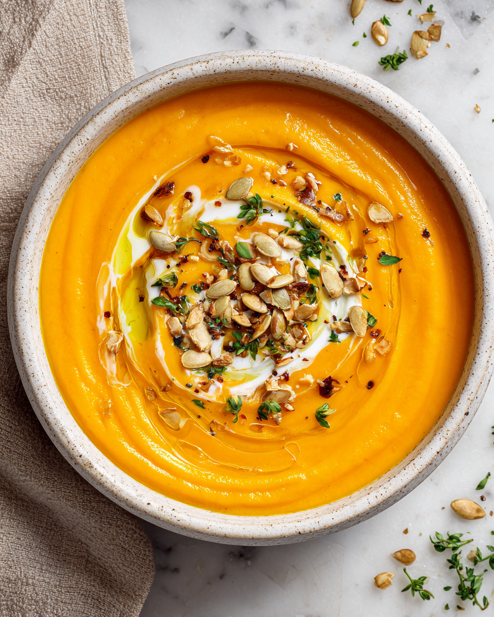 Deliziosa Crema di Zucca Butternut per le Fresche Serate Autunnali Crema di zucca butternut calda e cremosa, perfetta per l'autunno con ingredienti freschi e ricette semplici.