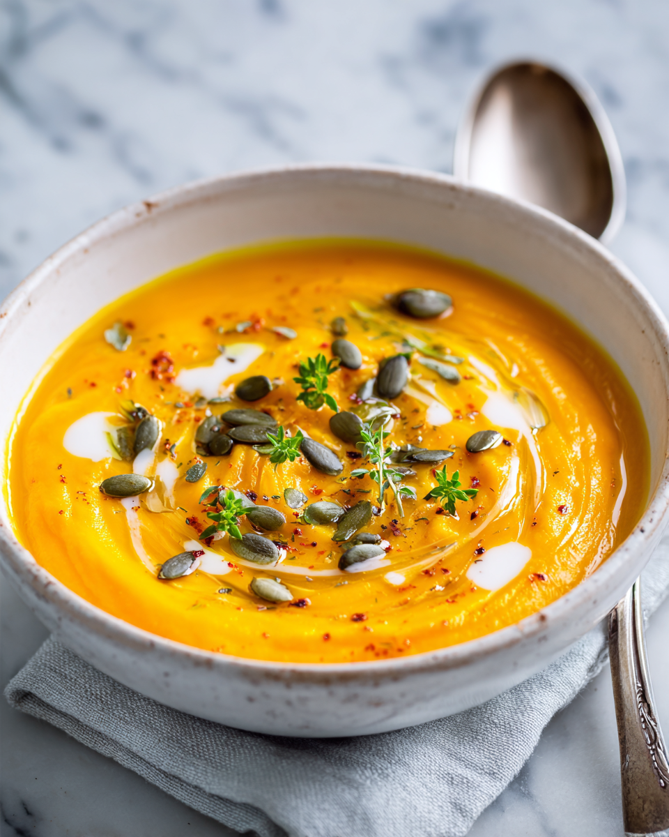 Deliziosa Crema di Zucca Butternut per le Fresche Serate Autunnali Crema di zucca butternut calda e cremosa, perfetta per l'autunno con ingredienti freschi e ricette semplici.
