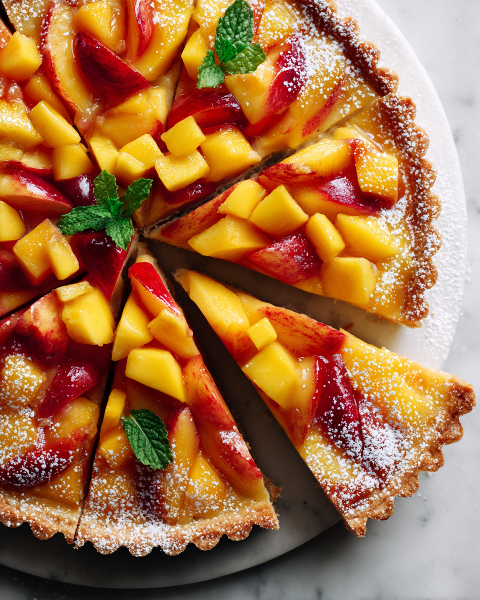 Crostata di pesche e mango estiva, dolce e fresca, dessert estivo con frutta, ricetta facili per ogni occasione