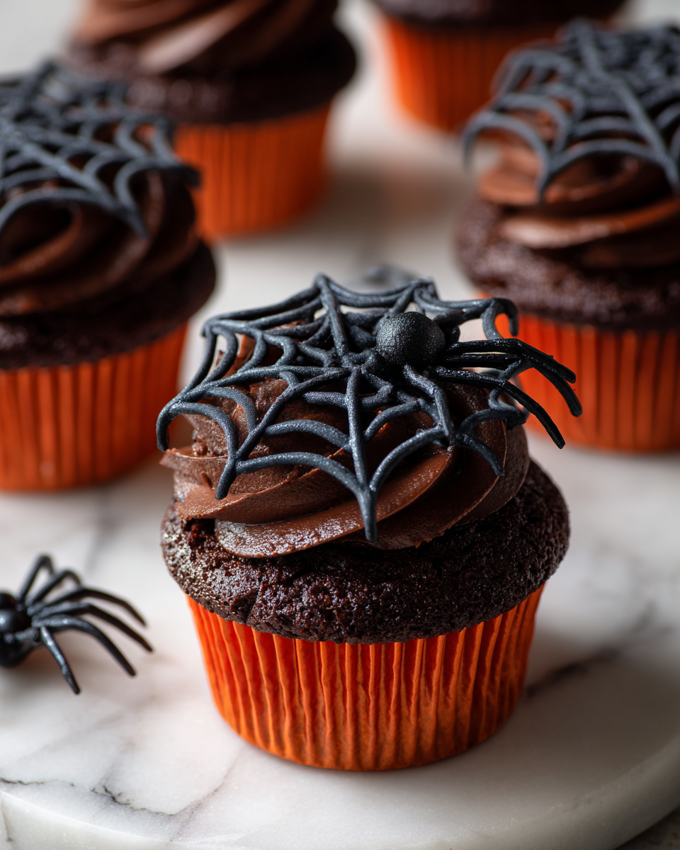 Cupcake a Ragnatela: Dolci di Halloween Cupcake a tema Halloween decorati a forma di ragnatela, perfetti per feste autunnali e deliziosi da gustare.