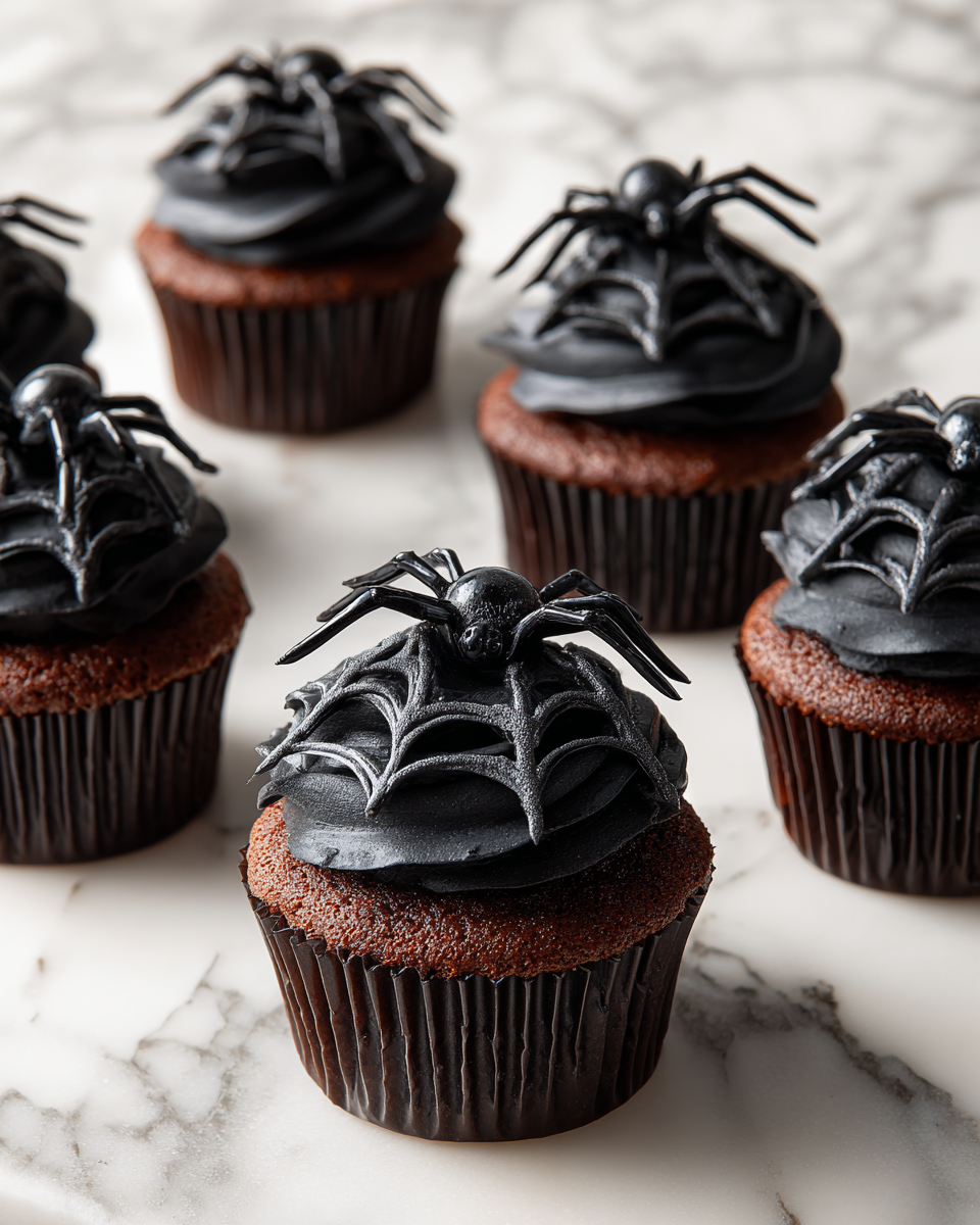 Cupcake a Ragnatela: Dolci di Halloween Cupcake a tema Halloween decorati a forma di ragnatela, perfetti per feste autunnali e deliziosi da gustare.