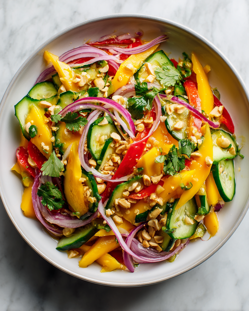 Insalata fresca di mango e cetriolo tailandese, perfetta per l'autunno.