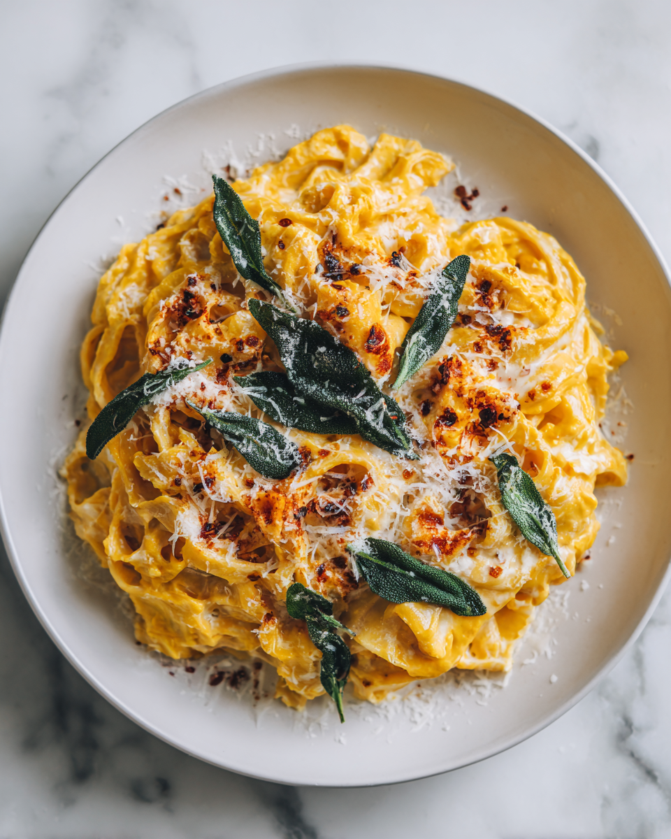 Scopri la Deliziosa Pasta Alfredo di Zucca Pasta Alfredo con zucca fresca e salvia croccante