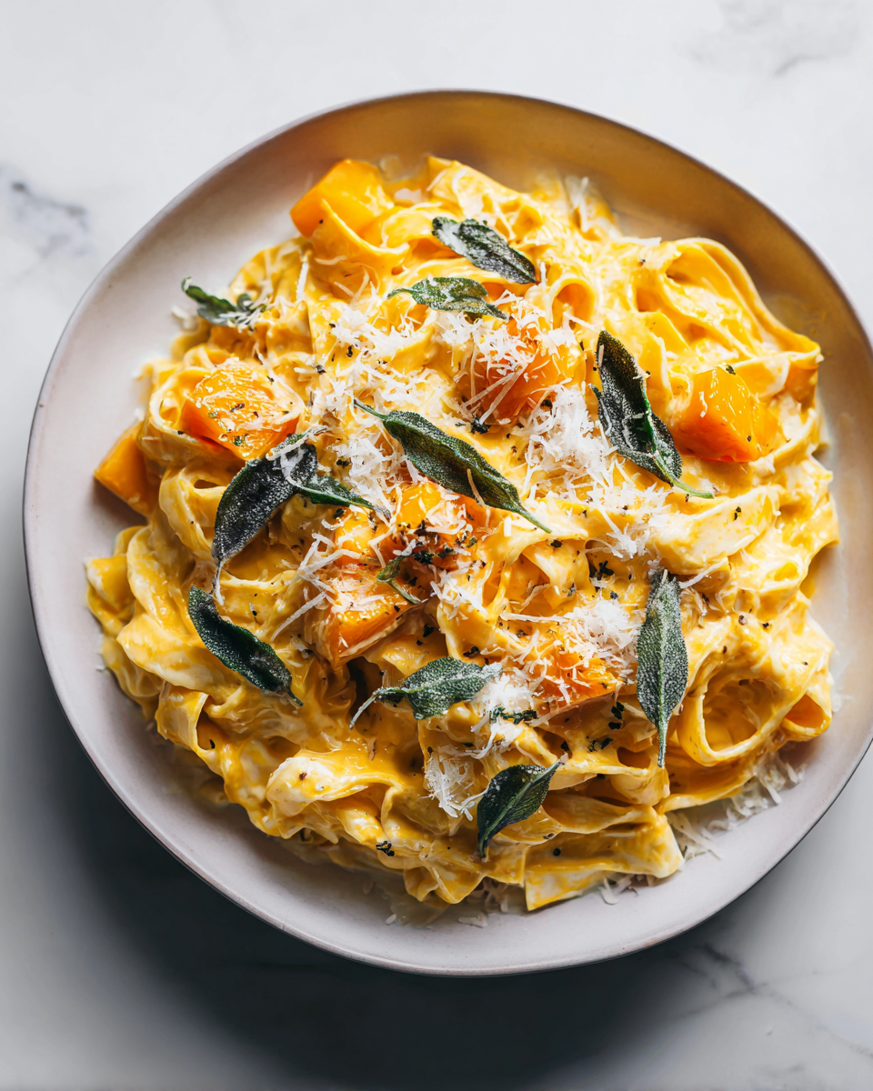 Scopri la Deliziosa Pasta Alfredo di Zucca Pasta Alfredo con zucca fresca e salvia croccante