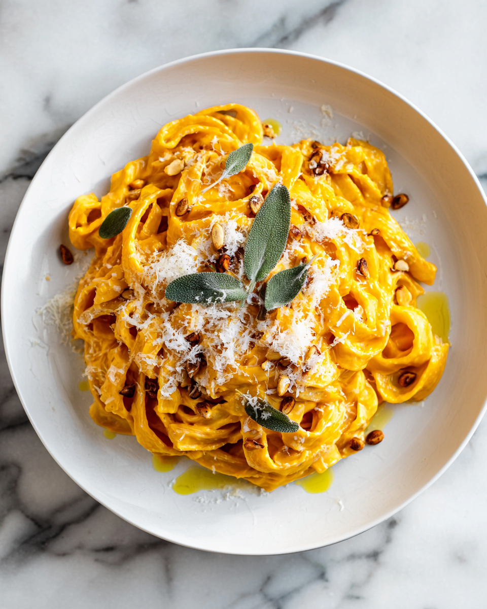 Pasta Alfredo cremosa con zucca butternut, perfetta per l'autunno