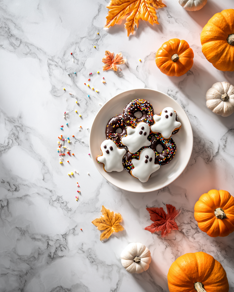 Pretzel fantasma al cioccolato bianco decorati per Halloween.