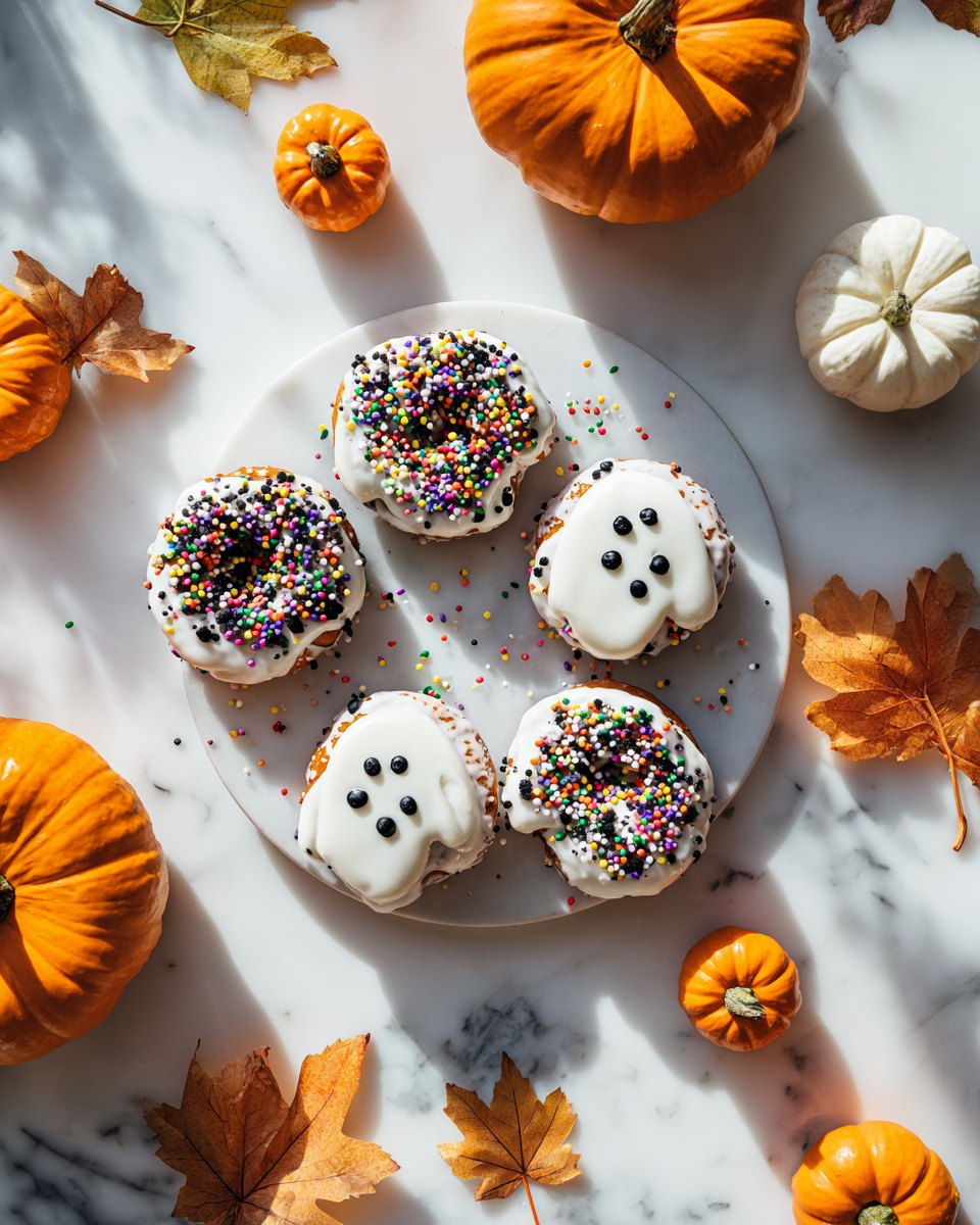Pretzel fantasma al cioccolato bianco decorati per Halloween.