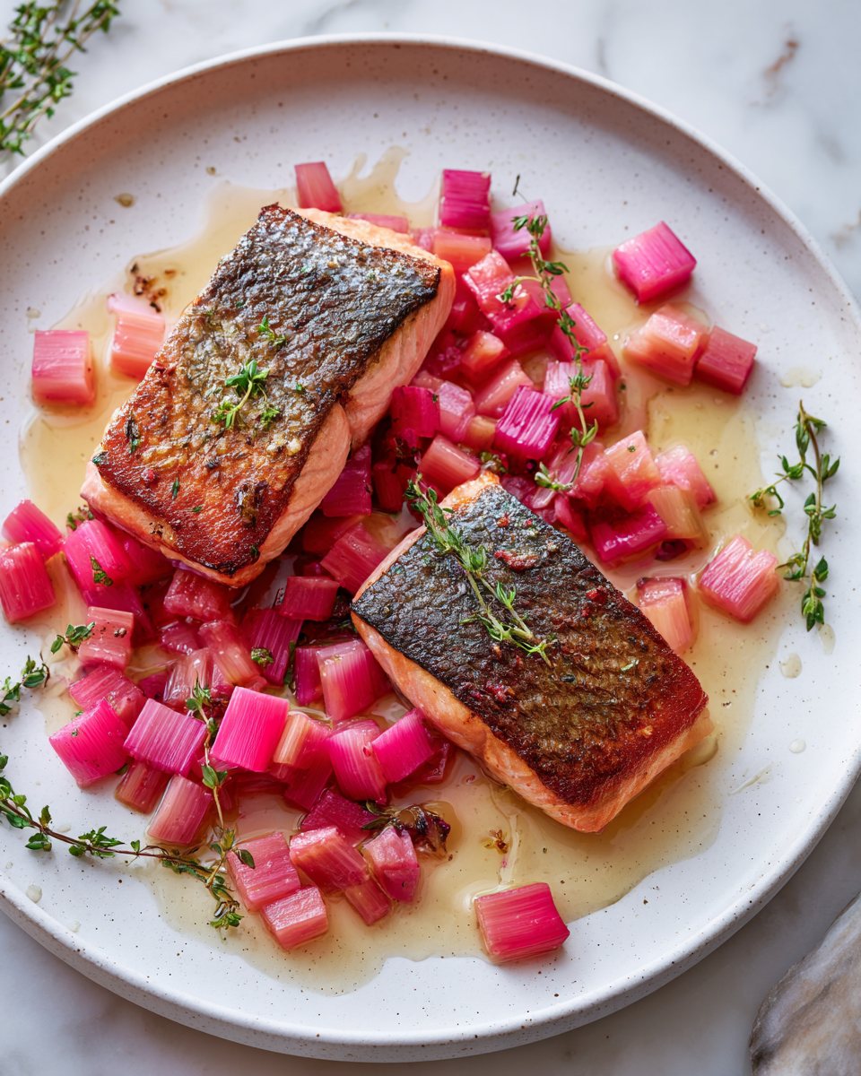 Delizioso Salmone Glassato al Rabarbaro Salmone glassato al rabarbaro, piatto primaverile elegante.
