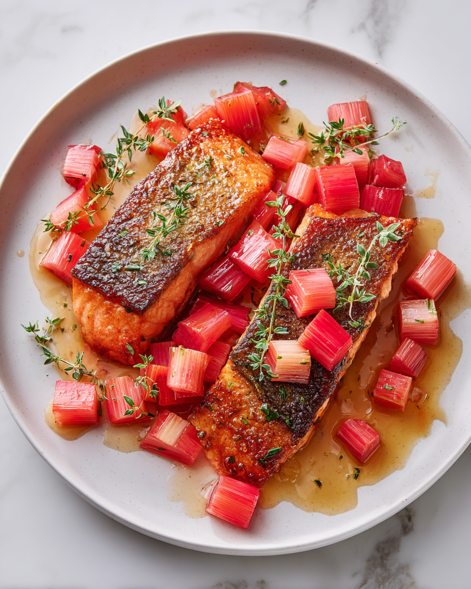 Delizioso Salmone Glassato al Rabarbaro Salmone glassato al rabarbaro, piatto primaverile elegante.