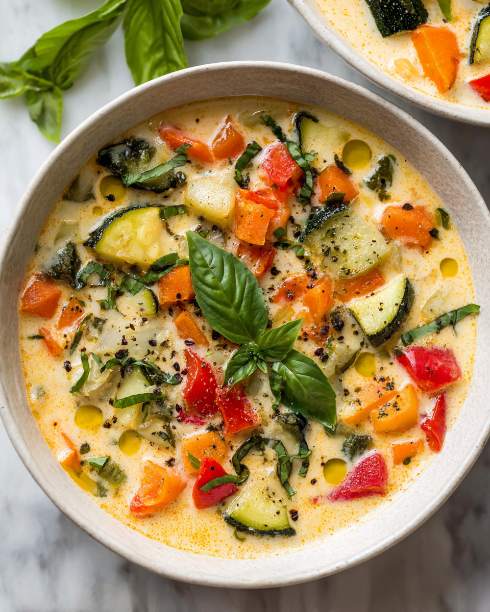 Zuppa Cremosa di Verdure per le Sere d'Autunno Zuppa cremosa di verdure autunnali, un comfort food ricco e nutriente, perfetto per le sere fresche.