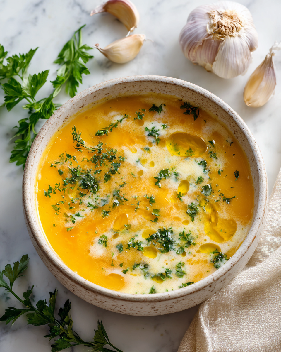 Zuppa cremosa di patate con aglio e cheddar, un comfort food autunnale semplice e delizioso.