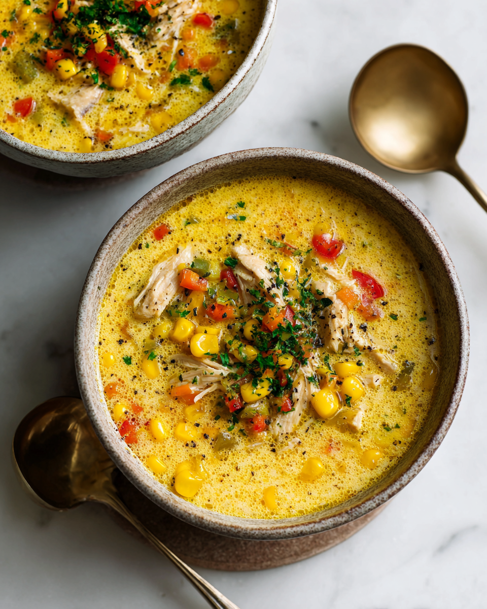 Zuppa cremosa di pollo e mais, comfort food autunnale, facile e veloce.
