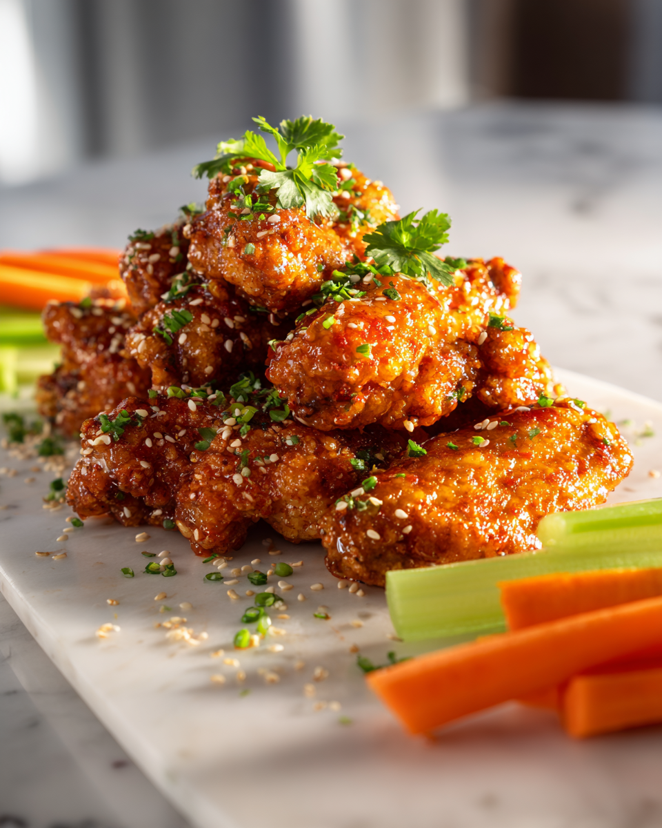 Ali di pollo al honey Sriracha, dolci e piccanti, perfette per cene estive e feste con amici.