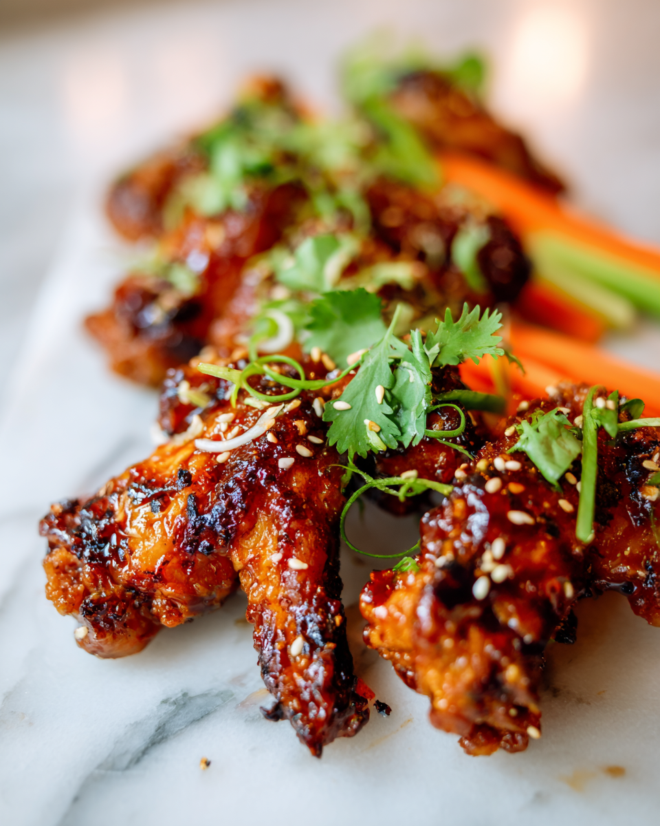 Ali di pollo al honey Sriracha, dolci e piccanti, perfette per cene estive e feste con amici.