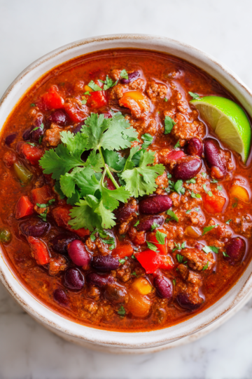 Chili di Manzo: Un Piatto Confortevole per l'Autunno Riscaldante chili di manzo per serate autunnali, ricco di sapore e comfort, ideale per riunioni di famiglia e feste con ingredienti freschi.